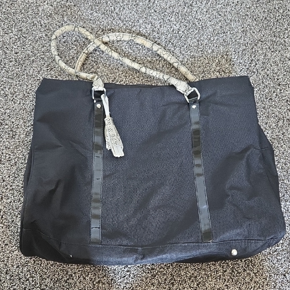 Black Tote Bag with Woven Handles